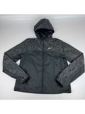 Nike Running Womens Size M Windrunner Full Zip Reflective Windbreaker Black